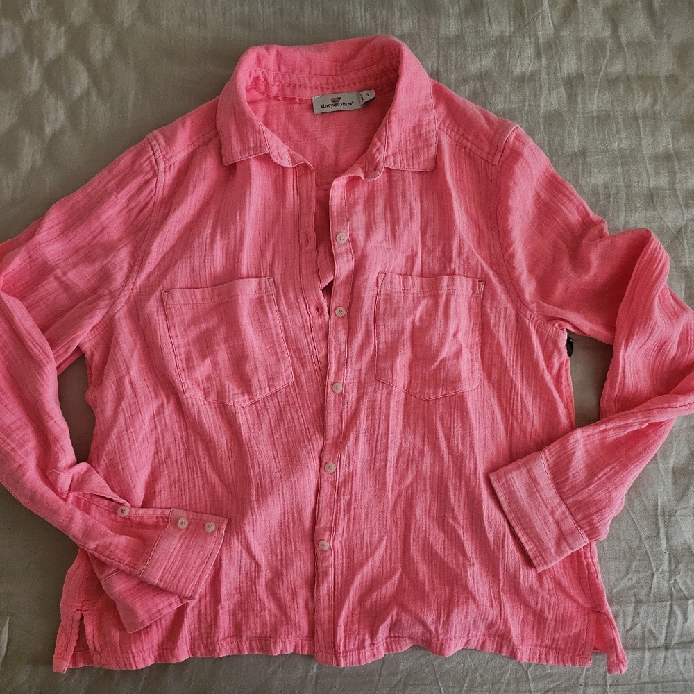 Vineyard Vines Whale Button Up Cotton Shirt Women's 0 Collared